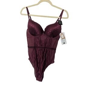 Rene Rofe Demi Extreme Push Up Lace Bodysuit Red 305834 Womens Size Large New